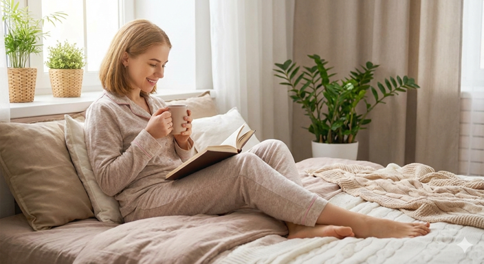 朝リラックスしている女性